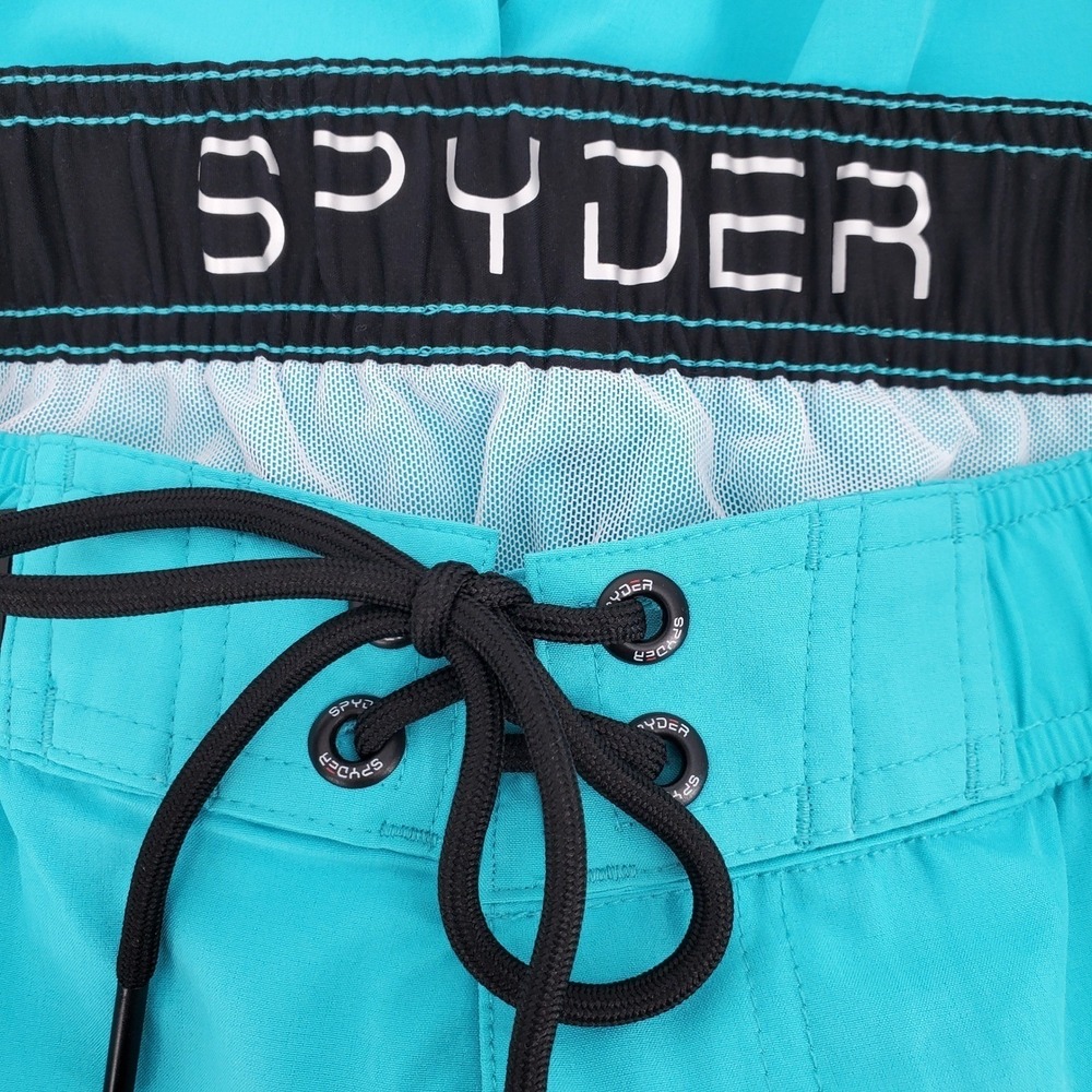 Spyder Mens Medium Swim Trunks Turquoise Zip Pocket Quick Dry Lined Breathable - Picture 3 of 8